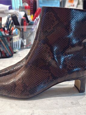 J.Crew Factory Snip-Toe Snake Embossed Booties Brown Size 8 #0036